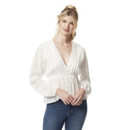 Jessica Simpson Women's Miranda Button Up Long Sleeve Blouse, Gardenia, X-Large