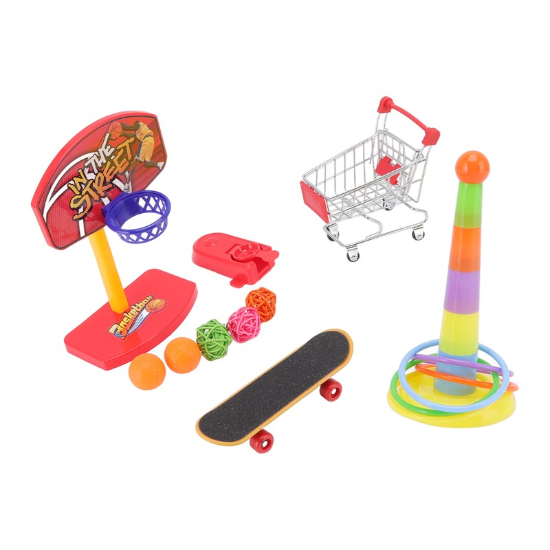 4pcs Bird Training Toys Interactive Fun Basketball Skateboard Trolley Parrot