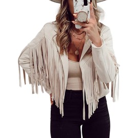 Bibowa Faux Leather Jackets For Women Trendy Cowgirl Outfits Fall Western Fringe Cropped Jacket 2025 Tassel Motorcycle Crop Coats Winter Beige L