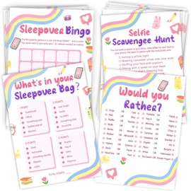 Mecholey Sleepover Party Supplies 8-12, Sleepover Games for Girls 10-12,4 Funny Girls Night Games for Pajama Party Decorations, Slumber Supplies
