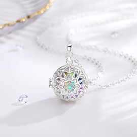 EUDORA Harmony Ball Schneeflocke Asche Urnen Kette für Damen, Einäscherung Schmuck Memorial Urn die Asche des Hund Katze Mutter Oma Haustier Vater, Andenken Beerdigung Medaillon Anhänger, 61cm