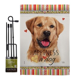 Golden Labrador Retriever Happiness Garden Flag Set with Stand Animals Dog Puppy Spoiled Paw Canine Fur Pet Nature Farm Animal Creature Small Gift Yard House Banner Double-Sided 13 X 18.5