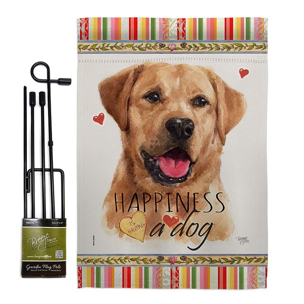 Golden Labrador Retriever Happiness Garden Flag Set with Stand Animals
