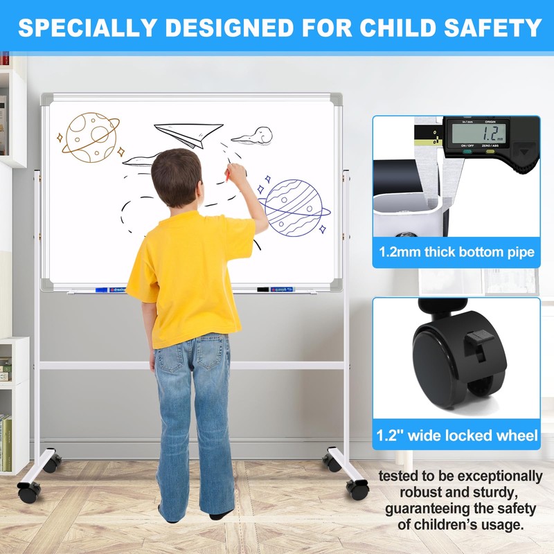 H-Qprobd Magnetic Dry Erase Board with Stand Double-Sided Mobile Whiteboard