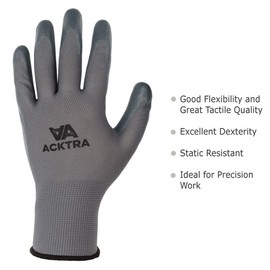 ACKTRA Nitrile Coated Safety WORK GLOVES 12 Pairs, WG003 Grey/Grey, X-Large