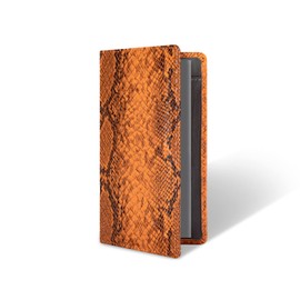 Aurya Checkbook Cover for Check Registers, Leather Checkbook Holder with Card Slots & Pen Holder, Orange, Animal Print, Slim