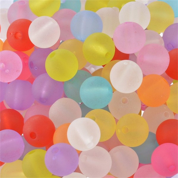 YC 200pcs 10mm Mixed Color Round Unpolished Frosted Acrylic Beads