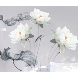 COVPAW® Wall Sticker XXL Lotus White Lotus Leaf Flowers Wall Sticker Mural Pictures Living Room Bedroom Decoration