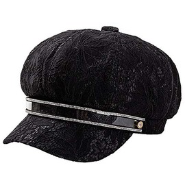 Danse Jupe Womens Visor Beret Lace Newsboy Hat Cap Diamond-Embedded British Fisherman Greek Hat Summer Fall,Black