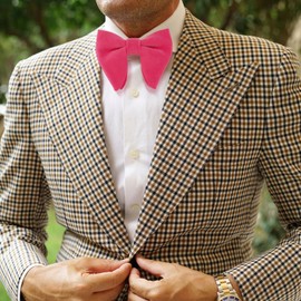 PACGOTH Bow Ties for Men Pre-Tied Bow Tie Vintage Tuxedo Oversized Velvet Bow Ties Cufflinks Pocket Square Sets With Gift Box, Hot Pink, Large