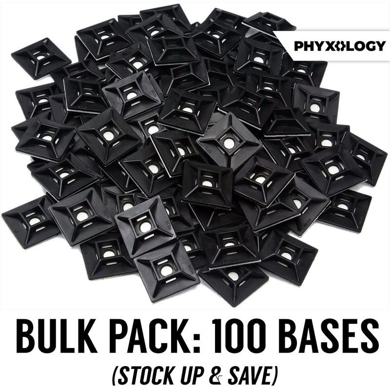 Zip Tie Adhesive-Backed Mounts 100 Pack. Professional-Grade, UV Black Cable