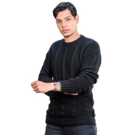 INTI ALPACA Thick Handmade Sweater for Men in Black Alpaca Wool - Winter Crewneck Pullover - Chunky Knit Jumper (X-Large)