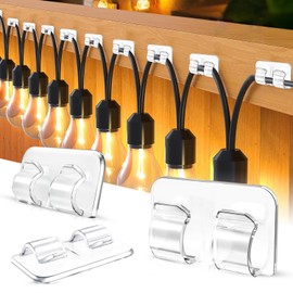 EQUIPNEST Heavy Duty Hooks for Outdoor String Lights-30 Pcs Waterproof Adhesive Clips for Hanging Christmas Lights - Clear Cord Holders for Outdoor Use with UV-Resistant Sticky Strips