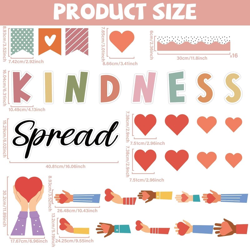 Justforjoyful 60Pcs Kindness Classroom Bulletin Board Decorations Spread Kindness Bulletin