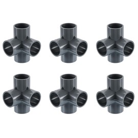 sourcing map 1" PVC Fittings, 6 Pcs 4 Way Elbow Connector Elbow PVC Furniture Fittings Corner Fitting for Water Supplies PVC Furniture DIY Shelf Greenhouse Tent Connection, Grey