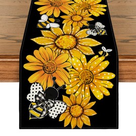 Summer Decorations Sunflower Table Runner Spring Summer Floral Bee Table Cover Summer Sunflower Decor Spring Summer Decorations for Home Party