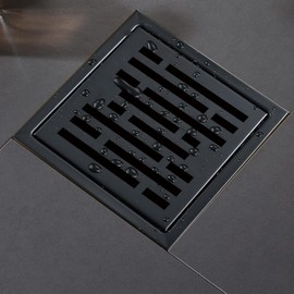6 Inch Square Shower Floor Drain, Shower Drain Kit with Flange, Square Shower Drain, SUS 304 Stainless Steel Floor Drain,Matte Black
