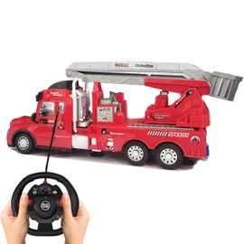 WonderfulGiftShop Remote Control Firetruck for Boys RC Fire Truck for Kids with Lights, Rotating Ladders, Large 13" Fire Rescue Truck Firefighter Gift Toy for Boys