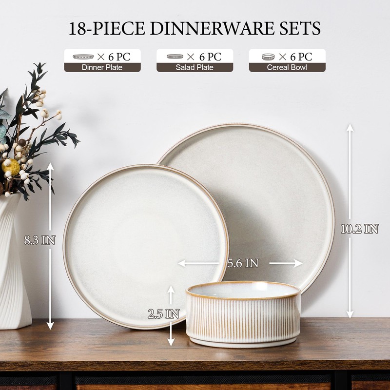 E-far Stoneware Dinnerware Sets, 18-Pieces Modern Plates and Bowls Sets,
