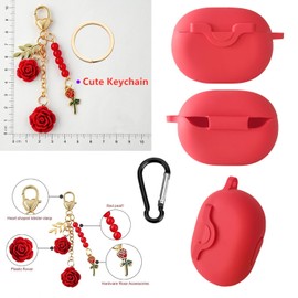 Cute Case for Beats Studio Buds/Studio Buds + Silicone Case Cover 2021/2023, [Secure Lock] Cool Kawaii Women Girls Teen with Keychain for New Beats Studio Earbuds + Case (Lock Red)
