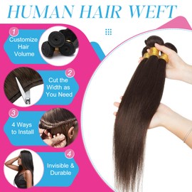 Elailite Human Hair Bundles Weaves Hair Extensions Real Human Hair Weft Straight 1 Bundle 100g - #02 Dark Brown - 14 inches