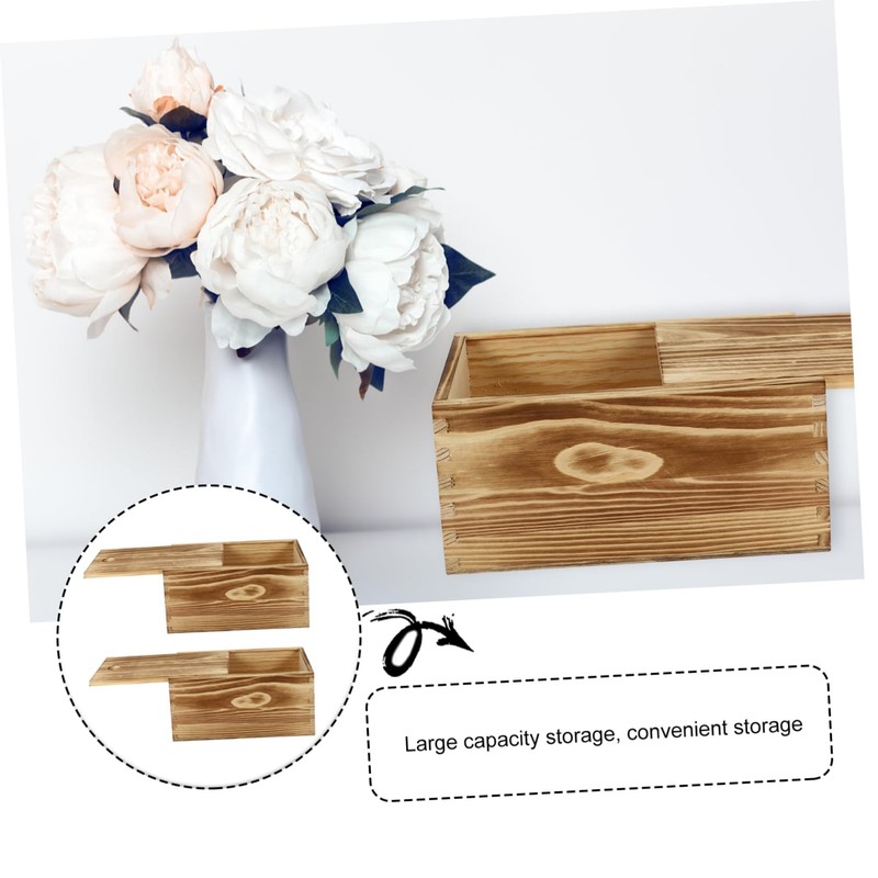 KICHOUSE 2pcs Wooden Sliding Lid Boxes Stackable Storage Bins for
