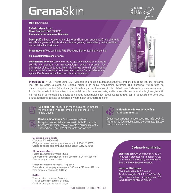Suero Contorno de Ojos Antienvejecimiento con Efecto Lifting, 15 g