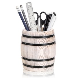 Hoowen Rustic Wooden Pen Holders for Desk, Wine Barrel Funny Pencil Cup