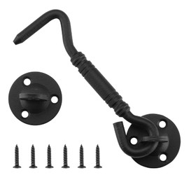 HOME MASTER HARDWARE Barn Door Hook and Eye Latch 4" Privacy Hook Lock Hardware Rust-Proof Gate Latch Cabin Hooks for Sliding Doors,Bathrooms,Outdoor,Windows,Bedrooms,Cabinet,1 Pack Black with Screws