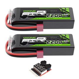 OVONIC 3S Lipo Battery 100C 2200mAh 11.1V Lipo Battery with Dean-Style T Connector for RC Airplane Helicopter Quadcopter RC Car Truck Boat(2 Packs)(with Lipo Voltage Checker)
