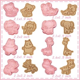 8 Mini Animal Cookie Cutters Set, 3D Raised Design Animal Embossing Stamps, Lion, Tiger, Panda, Elephant, Zebra, Giraffe, Monkey, Hippo, Baking Molds (Forest)