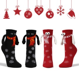 RHZXD Christmas Socks with Magnetic Arms, Unisex 3D Dolls Pair of Socks, Hand in Hand Socks, Magnetic Friendship Socks with Hands, Funny Magnetic Christmas Socks, Gift for Women and Men, red/black