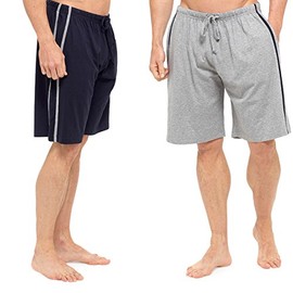 Mens 2 Pack Jersey Lounge Shorts Pyjamas PJ Bottoms Nightwear Soft Cotton Blend (L, Navy)