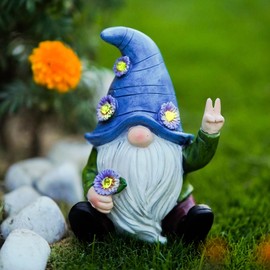 IMPECCABLE GOODS Peace Gnome Decorations for Yard/Lawn – Weatherproof Garden Statue – Fun Spring Summer Charming Gnomes Gifts for Women (Blue Peace Gnome)