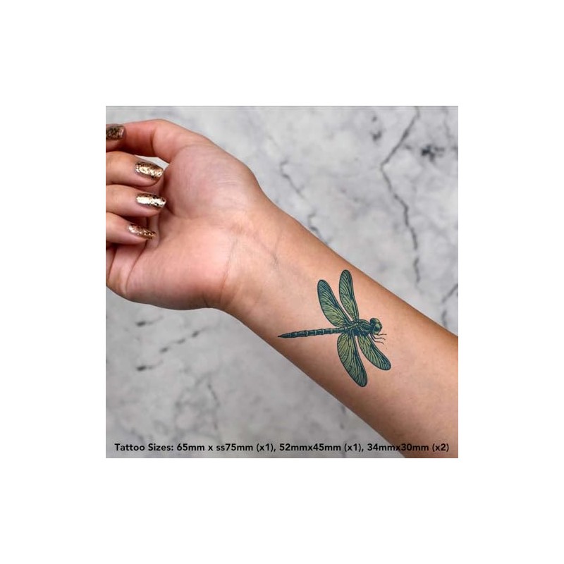 4 x 'Dragonfly Resting' Temporary Tattoos - Water Resistant, Skin-Safe,