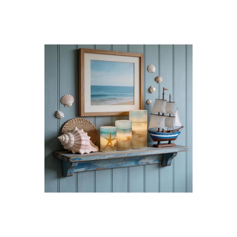 Beach Flameless LED Candles with Remote - Set of 3
