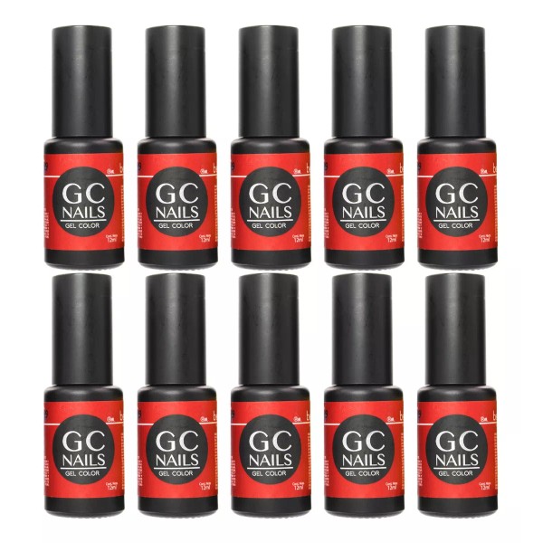 GC Nails Pack De 10 Belcolor Rojo, Gel 1 Paso, Mayoreo. Gc Nails