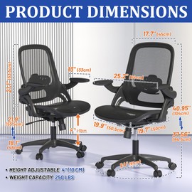 Full Mesh Modern Office Desk Chair with Lumbar Support Height Adujstable Flip Up Padded Armrests for Child and Adult