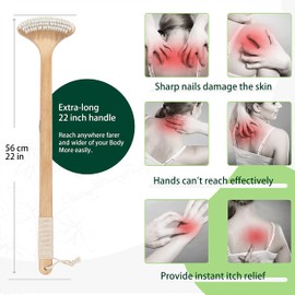 Renook Back Scratcher for Men, Extra Long Bamboo Back Scratcher 22", Curved Handle Large Surface Backscratcher for Instant Itch Relief, Soft Body Brush for Shower, Gift for Women, Elderly