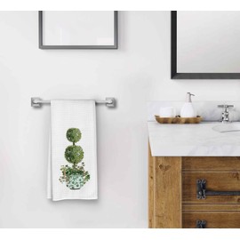 Dwept Chinoiserie Decor, Green and White Porcelain Kitchen Towels Decor, Vintage Plant Dish Towels Preppy Chinoiserie Hand Towels, Watercolor Topiary Chinoiserie Green Tree Bathroom Kitchen Decor