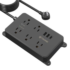TROND Surge Protector Power Strip, 15ft Long Extension Cord, ETL Listed, 5 Widely Spaced AC Outlets, 2 USB A and 1 USB C, 1300J, Low-Profile Flat Plug, Wall Mountable, for Kitchen Office, Black