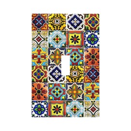 Colorful Boho Mexican Moroccan Tile Single Toggle Light Switch Plates Outlet Covers Decorative Electrical Wall Plate 1 Gang Receptacle Switchplate Decorate Plug Cover 5 * 3 Inch