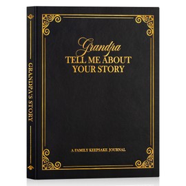 Lanpn Grandpa Life Story Book Journal with 270+ Prompts, Leather Hardcover Grandfather Guided Journal to Fill Out Memory Keepsake Book, Father's Day Birthday Christmas Gift for Grandpas, Black