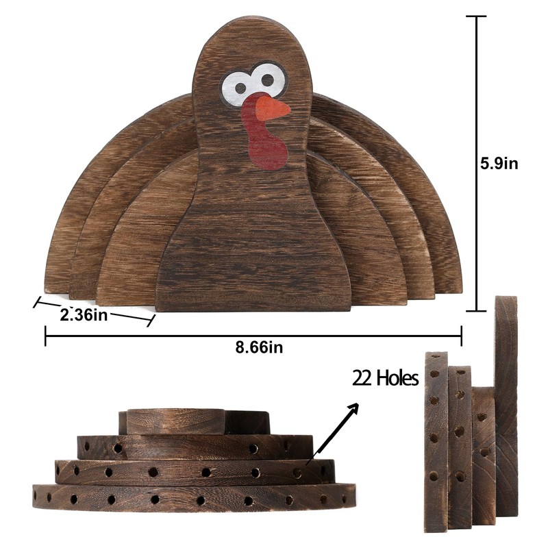 WODOHOLO Thanksgiving Decor - Wooden Turkey Lollipop Holder and Cake
