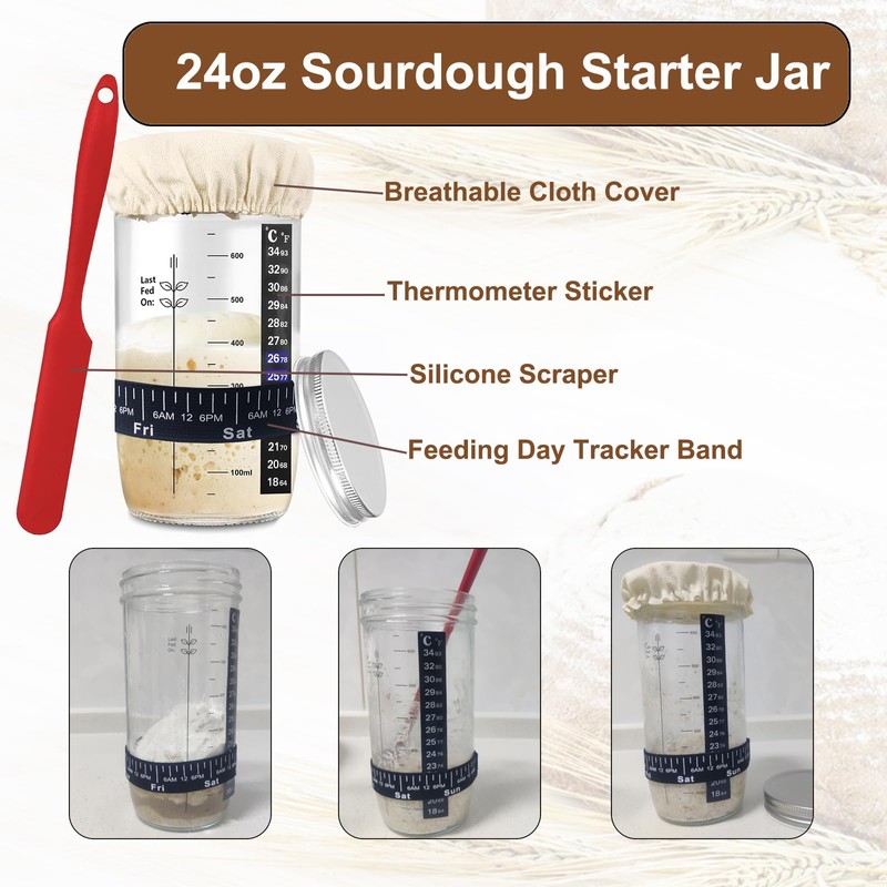 Sourdough Starter Kit,Sourdough Bread Baking Supplies Includes 24OZ Sourdough Starter