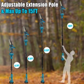 8 Inch Cordless Pole Saw for Makita 18V Battery (No Battery), Brushless Electric Chainsaw with Extension Pole, 15Ft Long Reach for Tree Pruning Hedge Cutting