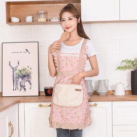 Kitchen Cooking Apron, Chef Apron Flower Aprons Cute Apron with Pockets for Women, Cotton Apron Kitchen BBQ Artist Painting Apron 1 Pack (Flower Pink)