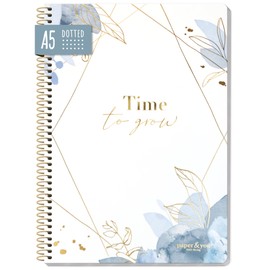 paper&you® Bullet Journal Dotted A5 with Spiral Bound "Time to Grow" 160 Pages, Notebook Dotted with Spiral, College Pad, Spiral Pad, Notepad - Sustainable and Climate Friendly