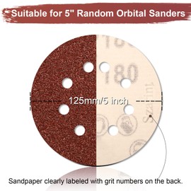 Szarint 100 PCS 180 Grit 5 Inch Sanding Discs, Hook and Loop Sandpaper for Random Orbital Sander