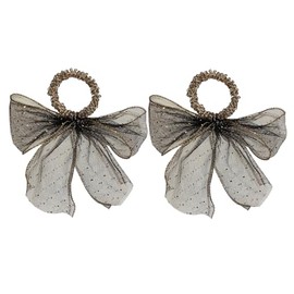 2 Pack Glitter Crystal Hair Scrunchies With Bow Ribbon Organza Scarf Boutique Bows Hair Bobbles Hair Ties Hair Bands for Girls Cheer,Dance Recital,Birthday Shirt,Themed Party Festivals (Black)